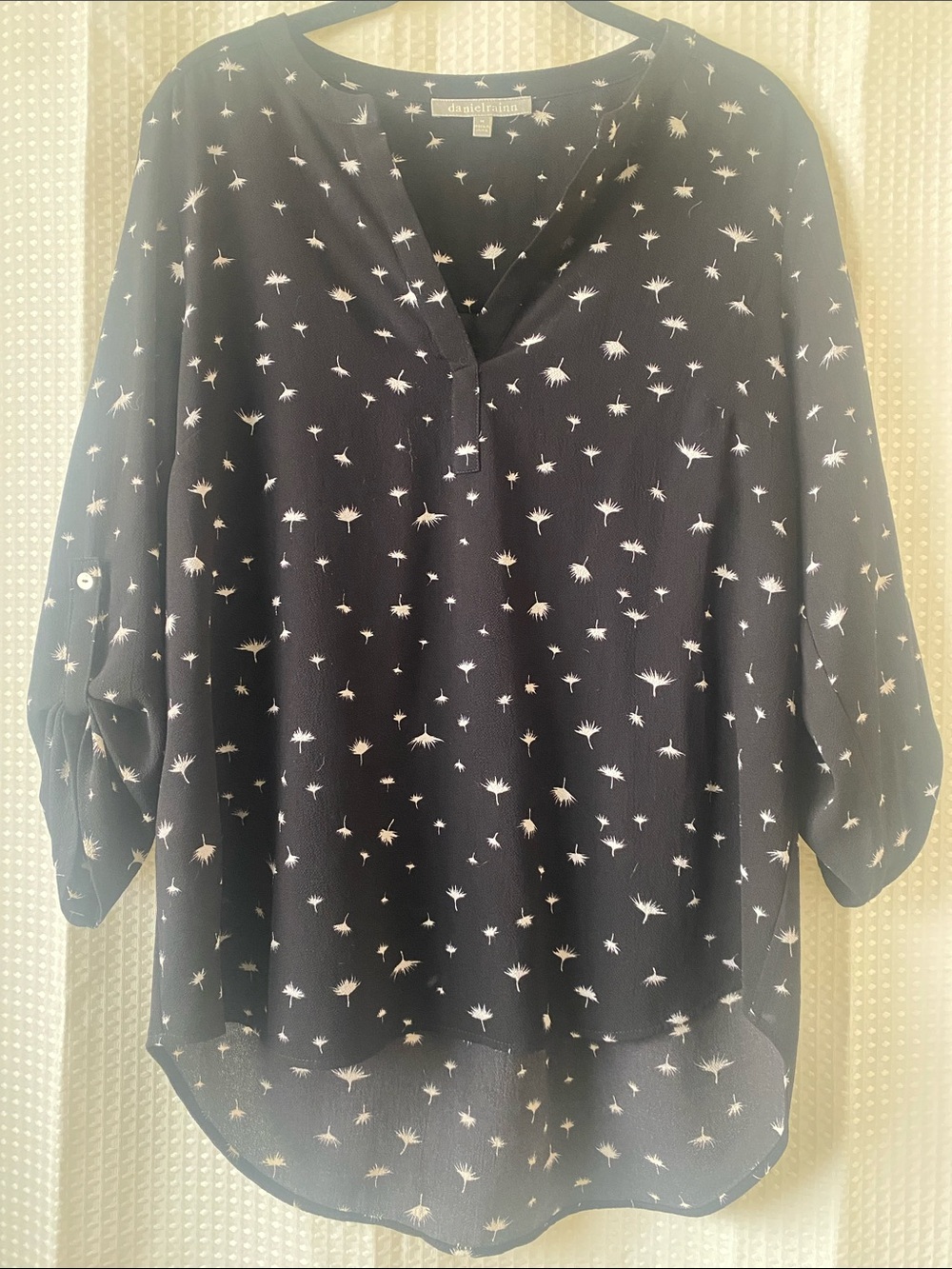 Daniel Rainn Black Blouse with White Dandelion Print